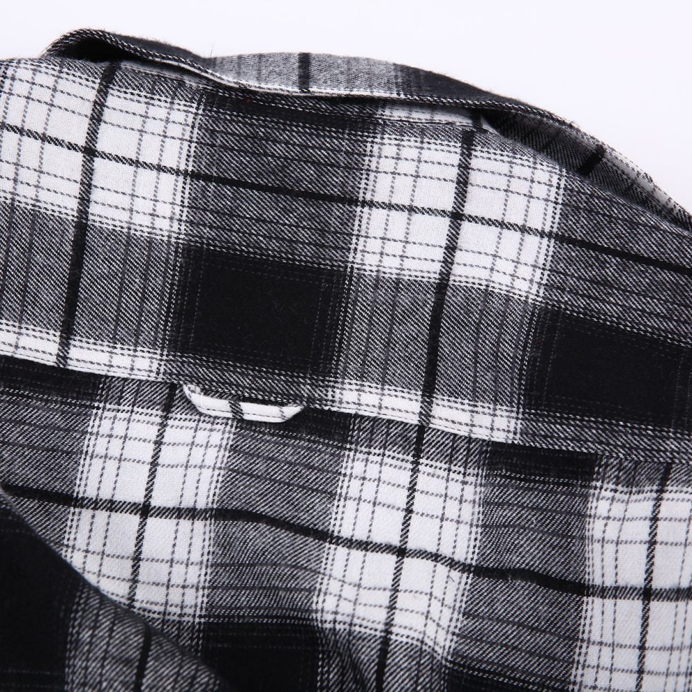 Mens Flannel Shirt Lumberjack Plaid Check Cotton Patch Pockets Shacket Designer  by Janeo British Apparel. The Classic Black & White - Image 13