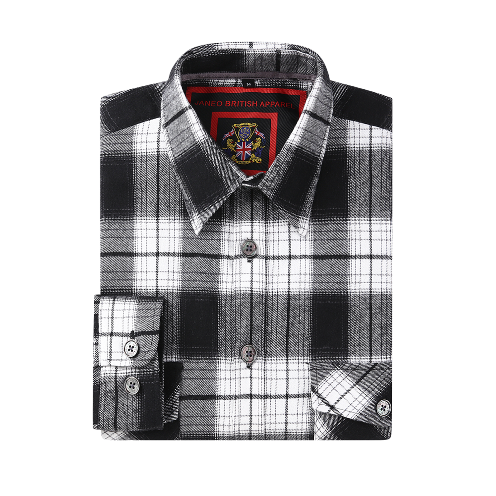 Mens Flannel Shirt Lumberjack Plaid Check Cotton Patch Pockets Shacket Designer  by Janeo British Apparel. The Classic Black & White - Image 9