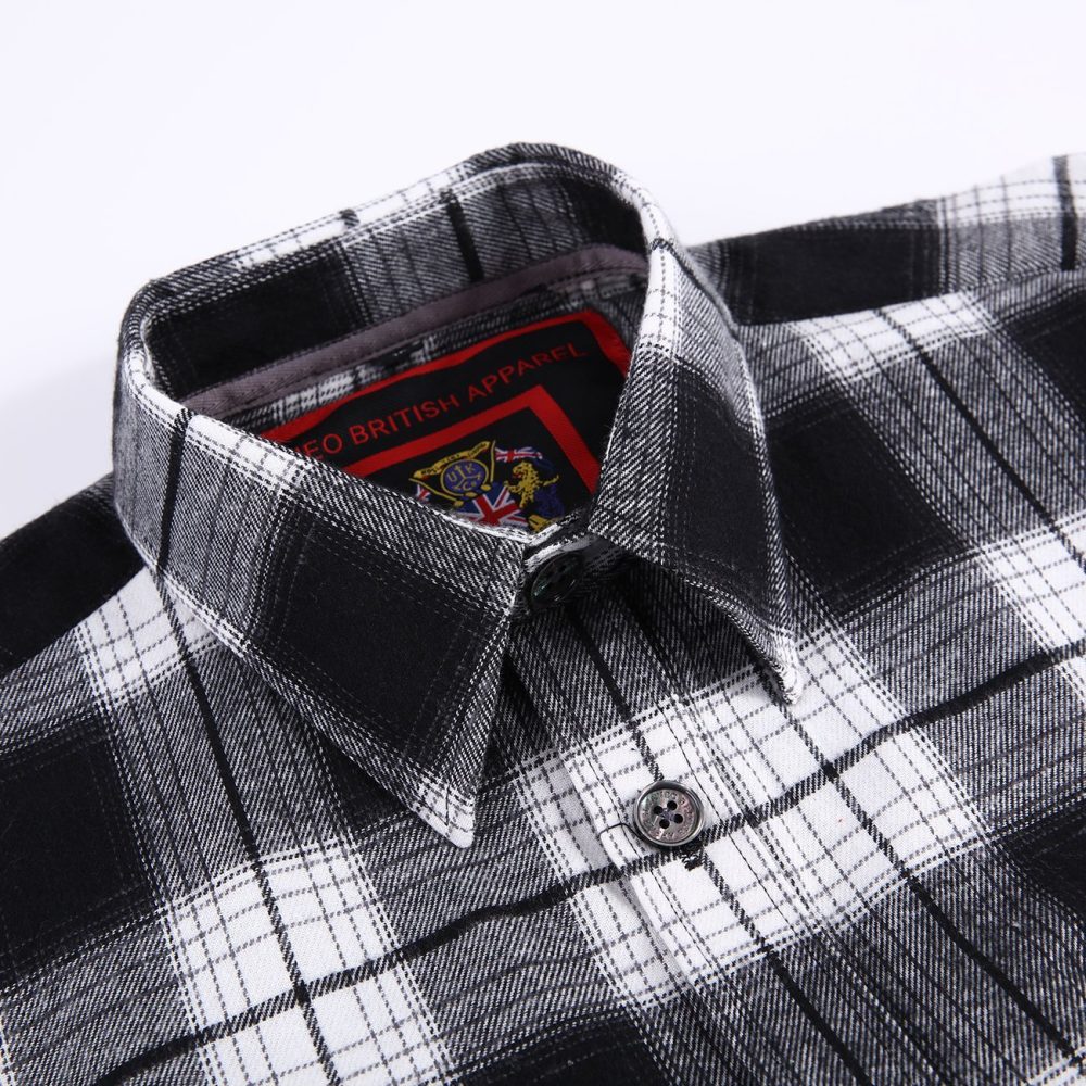Mens Flannel Shirt Lumberjack Plaid Check Cotton Patch Pockets Shacket Designer  by Janeo British Apparel. The Classic Black & White - Image 10
