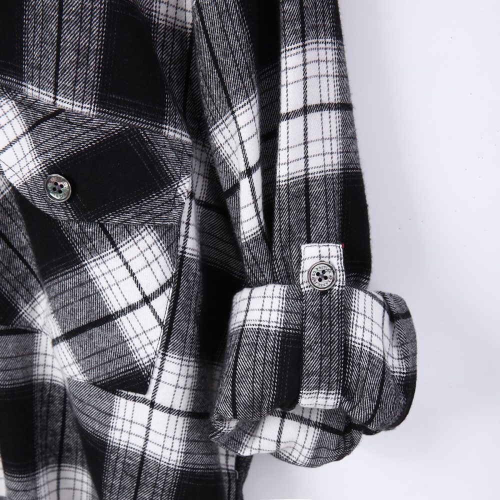 Mens Flannel Shirt Lumberjack Plaid Check Cotton Patch Pockets Shacket Designer  by Janeo British Apparel. The Classic Black & White - Image 11