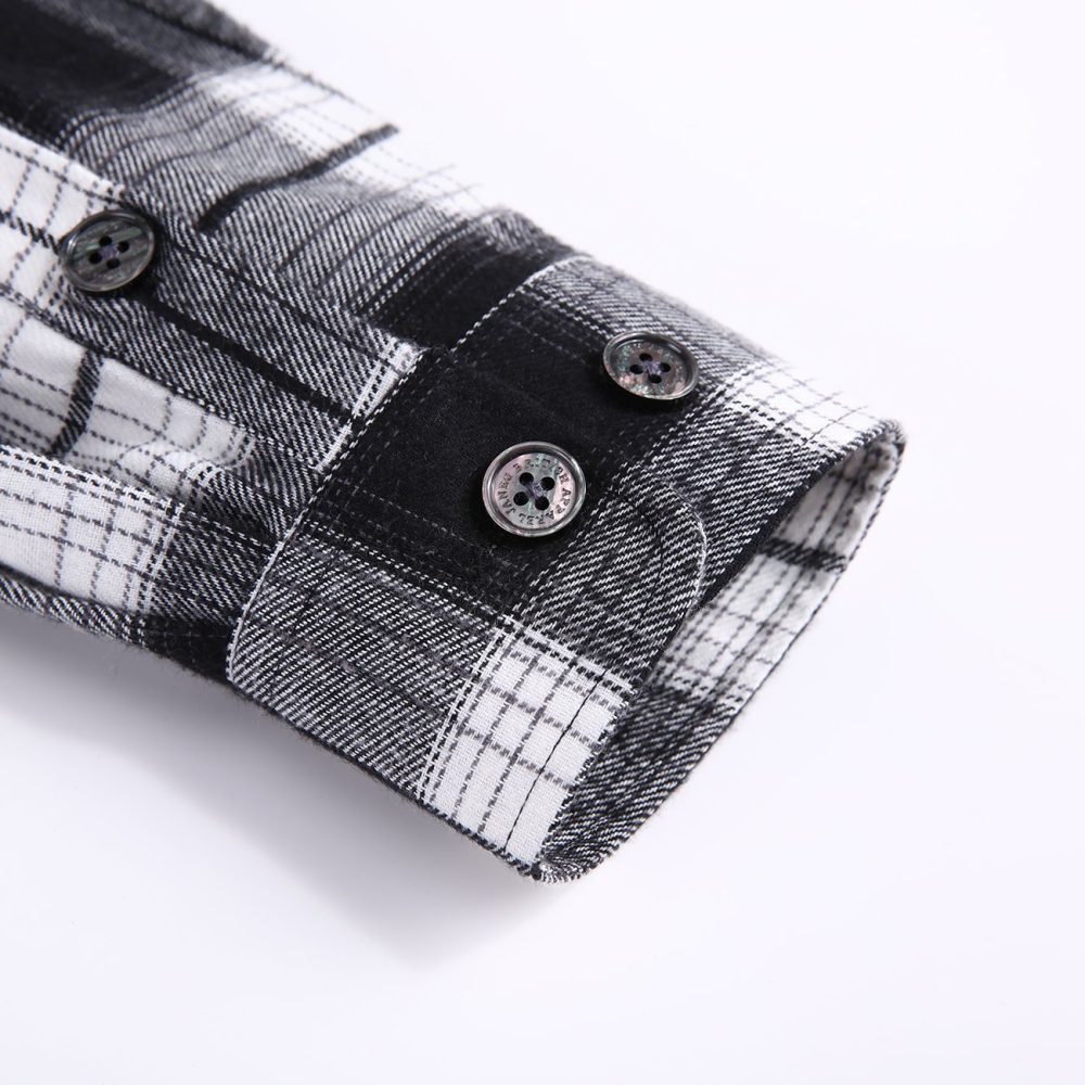 Mens Flannel Shirt Lumberjack Plaid Check Cotton Patch Pockets Shacket Designer  by Janeo British Apparel. The Classic Black & White - Image 12