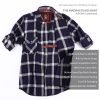 Mens Flannel Shirt Lumberjack Plaid Check Cotton Patch Pockets Shacket Designer by Janeo British Apparel. Medici French Navy - Thumbnail Image 7