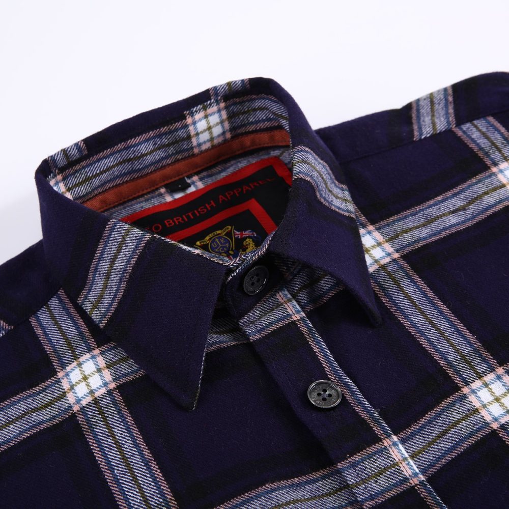 Mens Flannel Shirt Lumberjack Plaid Check Cotton Patch Pockets Shacket Designer by Janeo British Apparel. Medici French Navy - Image 10