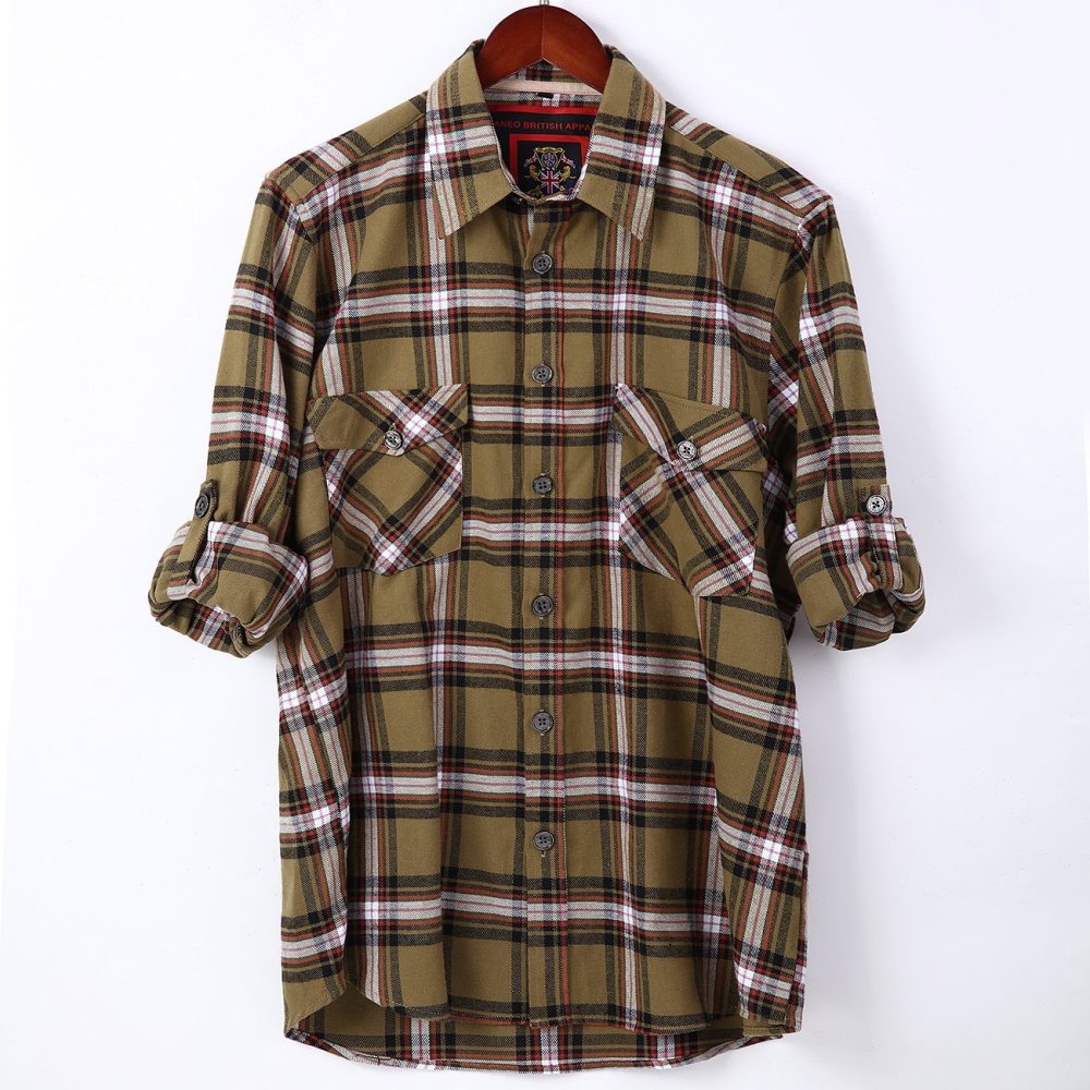Mens Flannel Shirt Lumberjack Plaid Check Cotton Patch Pockets Shacket Designer  by Janeo British Apparel. Citrine Olive Green - Image 8