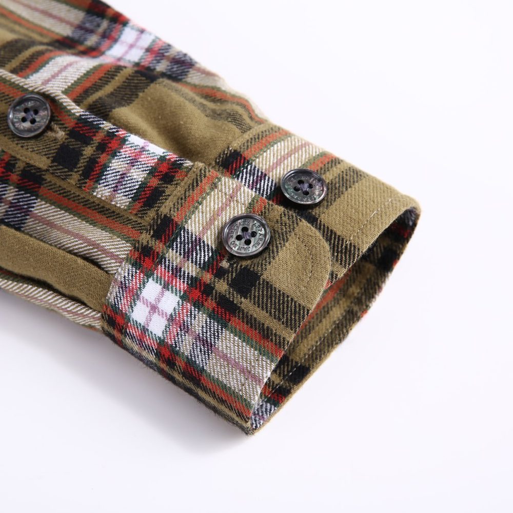 Mens Flannel Shirt Lumberjack Plaid Check Cotton Patch Pockets Shacket Designer  by Janeo British Apparel. Citrine Olive Green - Image 12