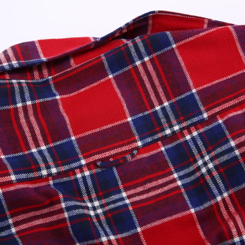 Mens Flannel Shirt Lumberjack Plaid Check Cotton Patch Pockets Shacket Designer by Janeo British Apparel. Shakespear Red - Image 13