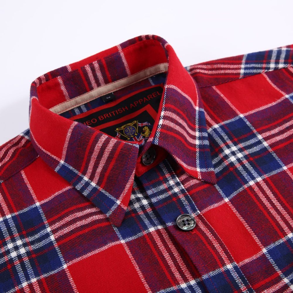 Mens Flannel Shirt Lumberjack Plaid Check Cotton Patch Pockets Shacket Designer by Janeo British Apparel. Shakespear Red - Image 10