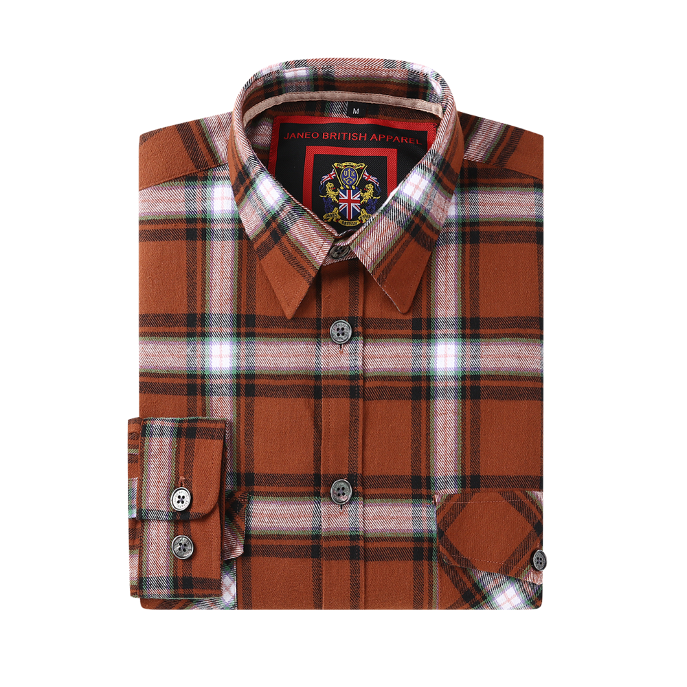 Mens Flannel Shirt Lumberjack Plaid Check Cotton Patch Pockets Shacket Designer  by Janeo British Apparel. Sienna Soft Brown - Image 9