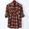 Mens Flannel Shirt Lumberjack Plaid Check Cotton Patch Pockets Shacket Designer  by Janeo British Apparel. Sienna Soft Brown - Thumbnail Image 6