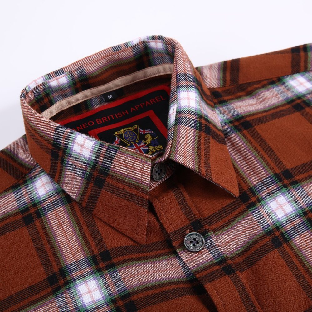 Mens Flannel Shirt Lumberjack Plaid Check Cotton Patch Pockets Shacket Designer  by Janeo British Apparel. Sienna Soft Brown - Image 10