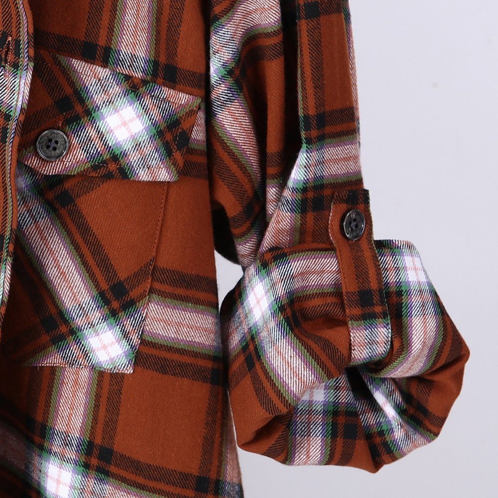 Mens Flannel Shirt Lumberjack Plaid Check Cotton Patch Pockets Shacket Designer  by Janeo British Apparel. Sienna Soft Brown - Image 11