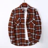 Mens Flannel Shirt Lumberjack Plaid Check Cotton Patch Pockets Shacket Designer  by Janeo British Apparel. Sienna Soft Brown - Thumbnail Image 5