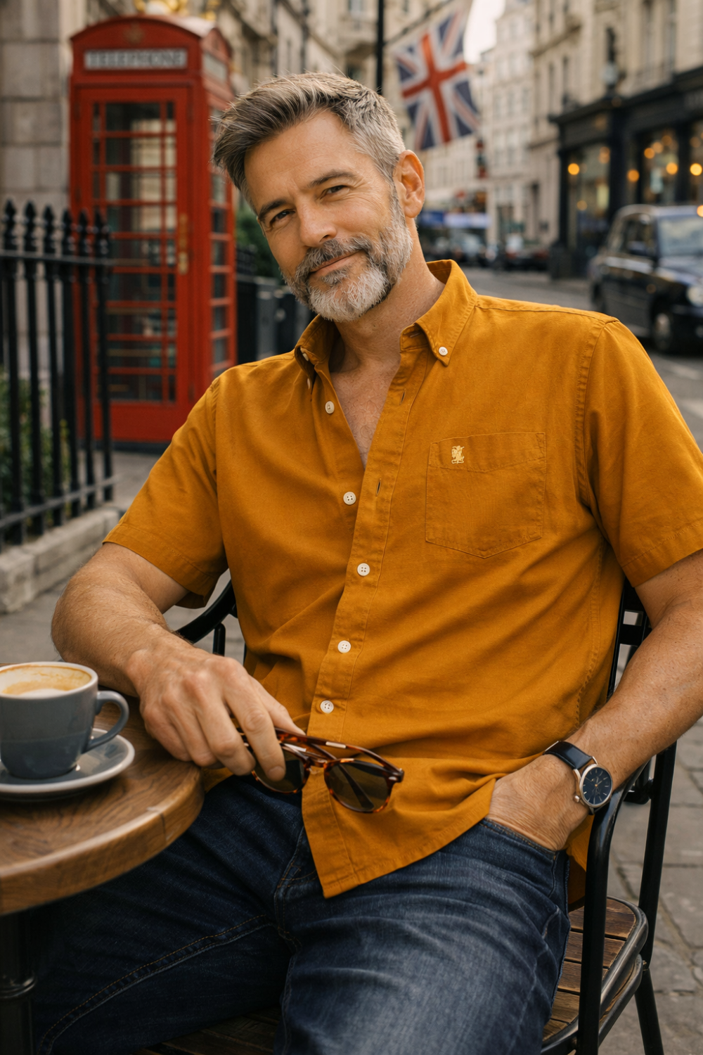 (Mellow Mustard Gold, Plain) Mens Short Sleeve Oxford Shirt Plain or Stripe, Classic Fit, Button Down Collar & Pocket. Holiday Apparel Leisure Shirts - Image 3