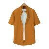 (Mellow Mustard Gold, Plain) Mens Short Sleeve Oxford Shirt Plain or Stripe, Classic Fit, Button Down Collar & Pocket. Holiday Apparel Leisure Shirts - Thumbnail Image 4