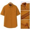 (Mellow Mustard Gold, Plain) Mens Short Sleeve Oxford Shirt Plain or Stripe, Classic Fit, Button Down Collar & Pocket. Holiday Apparel Leisure Shirts - Thumbnail Image 7