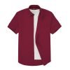 (Merlot Wine, Plain) Mens Short Sleeve Oxford Shirt Plain or Stripe, Classic Fit, Button Down Collar & Pocket. Holiday Apparel Leisure Shirts - Thumbnail Image 4
