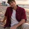 (Merlot Wine, Plain) Mens Short Sleeve Oxford Shirt Plain or Stripe, Classic Fit, Button Down Collar & Pocket. Holiday Apparel Leisure Shirts - Thumbnail Image 3