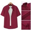 (Merlot Wine, Plain) Mens Short Sleeve Oxford Shirt Plain or Stripe, Classic Fit, Button Down Collar & Pocket. Holiday Apparel Leisure Shirts - Thumbnail Image 6
