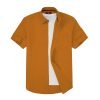 (Mellow Mustard Gold, Plain) Mens Short Sleeve Oxford Shirt Plain or Stripe, Classic Fit, Button Down Collar & Pocket. Holiday Apparel Leisure Shirts - Thumbnail Image 6