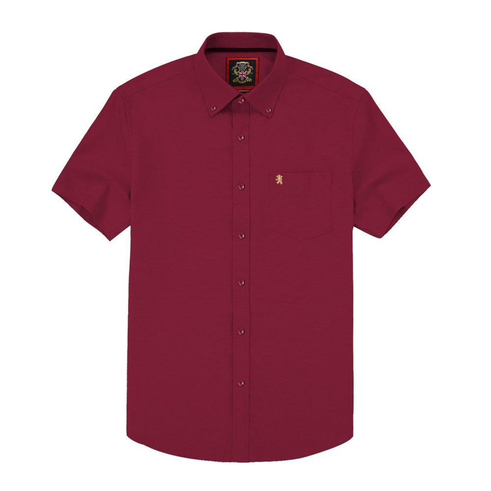 (Merlot Wine, Plain) Mens Short Sleeve Oxford Shirt Plain or Stripe, Classic Fit, Button Down Collar & Pocket. Holiday Apparel Leisure Shirts - Image 5