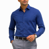 French Ink Blue, Men's Semi Slim Fit Formal Shirt, Cotton Rich Stretch Fabric with Elastane, Crease Resistant - Thumbnail Image 1