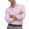 Pink, Men's Semi Slim Fit Formal Shirt, Cotton Rich Stretch Fabric with Elastane, Crease Resistant - Thumbnail Image 1