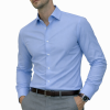 Porcelain Blue, Men's Semi Slim Fit Formal Shirt, Cotton Rich Stretch Fabric with Elastane, Crease Resistant - Thumbnail Image 1