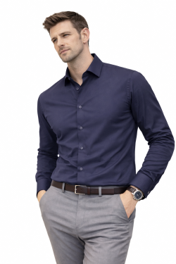 Vintage Slate Blue, Men's Semi Slim Fit Formal Shirt, Cotton Rich Stretch Fabric with Elastane, Crease Resistant