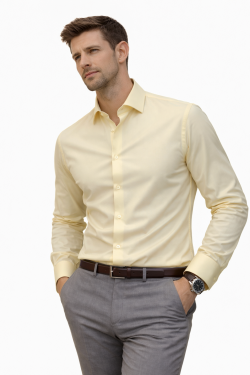 Yellow Lemon, Men's Semi Slim Fit Formal Shirt, Cotton Rich Stretch Fabric with Elastane, Crease Resistant