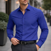 French Ink Blue, Men's Semi Slim Fit Formal Shirt, Cotton Rich Stretch Fabric with Elastane, Crease Resistant - Thumbnail Image 2