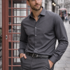 Graphite Dark Grey, Men's Semi Slim Fit Formal Shirt, Cotton Rich Stretch Fabric with Elastane, Crease Resistant - Thumbnail Image 2