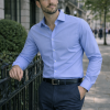 Porcelain Blue, Men's Semi Slim Fit Formal Shirt, Cotton Rich Stretch Fabric with Elastane, Crease Resistant - Thumbnail Image 2