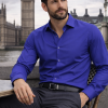 French Ink Blue, Men's Semi Slim Fit Formal Shirt, Cotton Rich Stretch Fabric with Elastane, Crease Resistant - Thumbnail Image 5