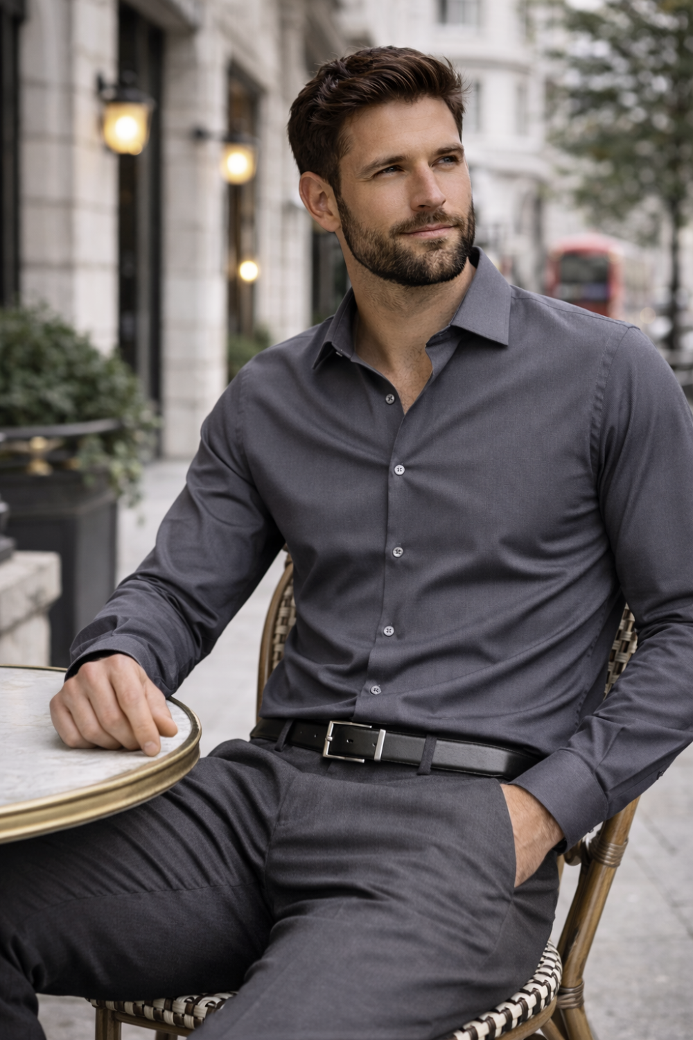Graphite Dark Grey, Men's Semi Slim Fit Formal Shirt, Cotton Rich Stretch Fabric with Elastane, Crease Resistant - Image 5
