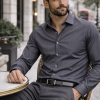 Graphite Dark Grey, Men's Semi Slim Fit Formal Shirt, Cotton Rich Stretch Fabric with Elastane, Crease Resistant - Thumbnail Image 5