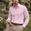 Pink, Men's Semi Slim Fit Formal Shirt, Cotton Rich Stretch Fabric with Elastane, Crease Resistant - Thumbnail Image 5