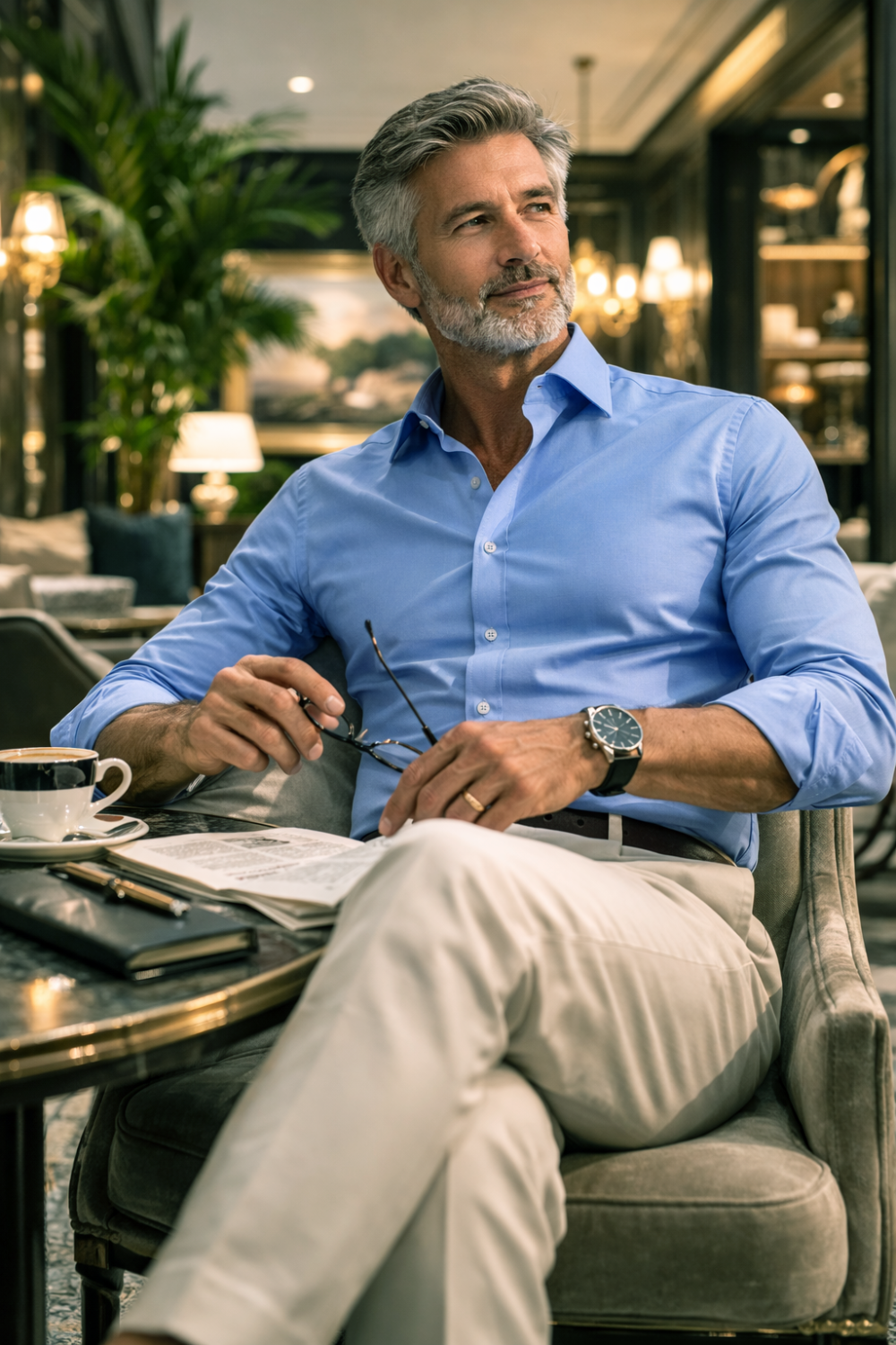 Porcelain Blue, Men's Semi Slim Fit Formal Shirt, Cotton Rich Stretch Fabric with Elastane, Crease Resistant - Image 5