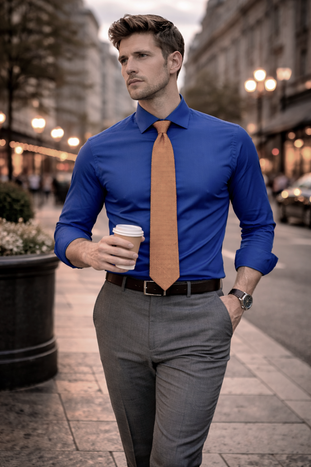French Ink Blue, Men's Semi Slim Fit Formal Shirt, Cotton Rich Stretch Fabric with Elastane, Crease Resistant - Image 6