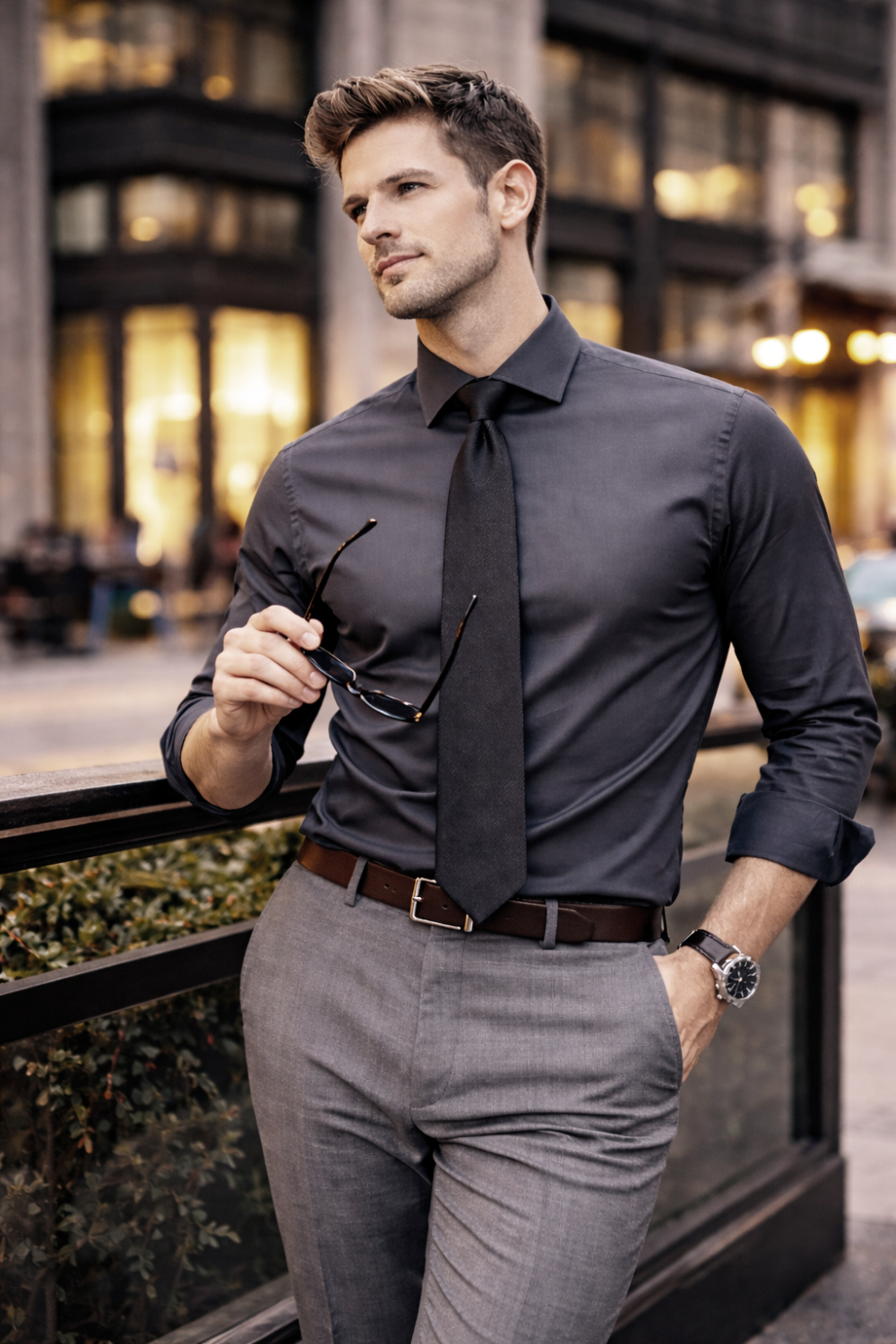 Graphite Dark Grey, Men's Semi Slim Fit Formal Shirt, Cotton Rich Stretch Fabric with Elastane, Crease Resistant - Image 6