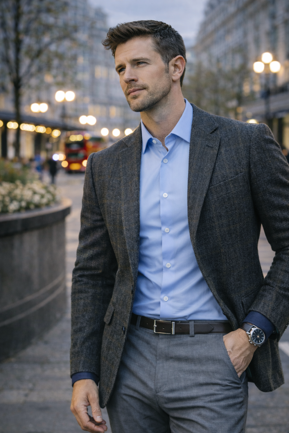 Porcelain Blue, Men's Semi Slim Fit Formal Shirt, Cotton Rich Stretch Fabric with Elastane, Crease Resistant - Image 6