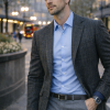 Porcelain Blue, Men's Semi Slim Fit Formal Shirt, Cotton Rich Stretch Fabric with Elastane, Crease Resistant - Thumbnail Image 6
