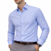 Porcelain Blue, Men's Semi Slim Fit Formal Shirt, Cotton Rich Stretch Fabric with Elastane, Crease Resistant - Thumbnail Image 3