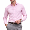 Pink, Men's Semi Slim Fit Formal Shirt, Cotton Rich Stretch Fabric with Elastane, Crease Resistant - Thumbnail Image 3