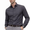 Graphite Dark Grey, Men's Semi Slim Fit Formal Shirt, Cotton Rich Stretch Fabric with Elastane, Crease Resistant - Thumbnail Image 3