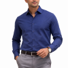 French Ink Blue, Men's Semi Slim Fit Formal Shirt, Cotton Rich Stretch Fabric with Elastane, Crease Resistant - Thumbnail Image 3