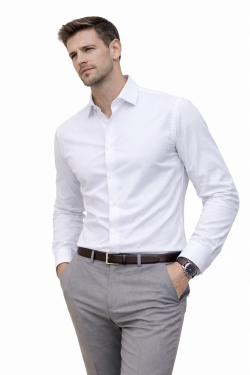 White, Men's Semi Slim Fit Formal Shirt, Cotton Rich Stretch Fabric with Elastane, Crease Resistant