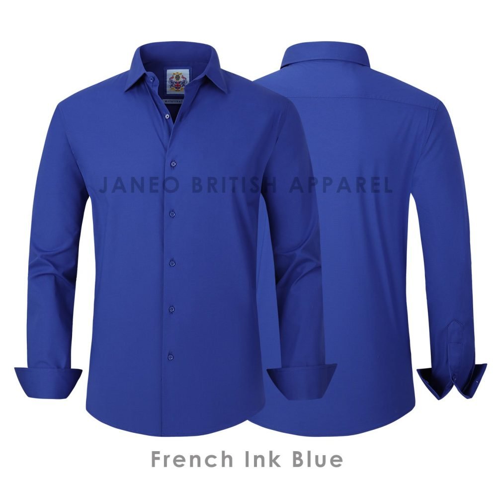 French Ink Blue, Men's Semi Slim Fit Formal Shirt, Cotton Rich Stretch Fabric with Elastane, Crease Resistant - Image 7