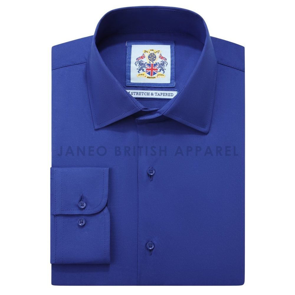 French Ink Blue, Men's Semi Slim Fit Formal Shirt, Cotton Rich Stretch Fabric with Elastane, Crease Resistant - Image 9