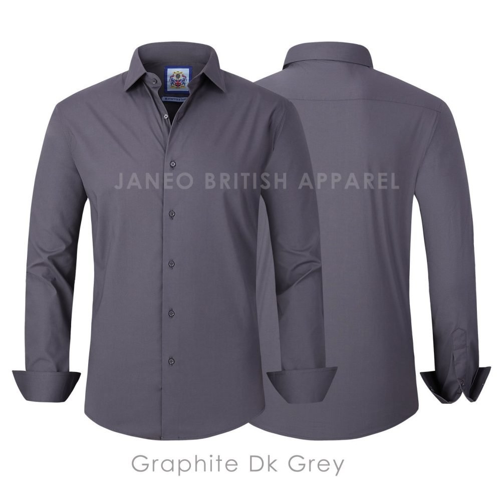 Graphite Dark Grey, Men's Semi Slim Fit Formal Shirt, Cotton Rich Stretch Fabric with Elastane, Crease Resistant - Image 7