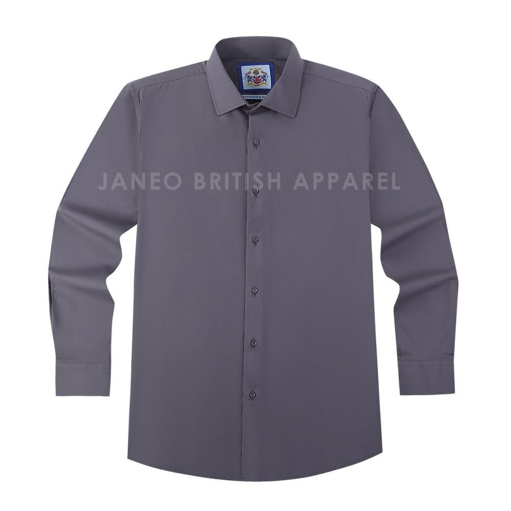 Graphite Dark Grey, Men's Semi Slim Fit Formal Shirt, Cotton Rich Stretch Fabric with Elastane, Crease Resistant - Image 8